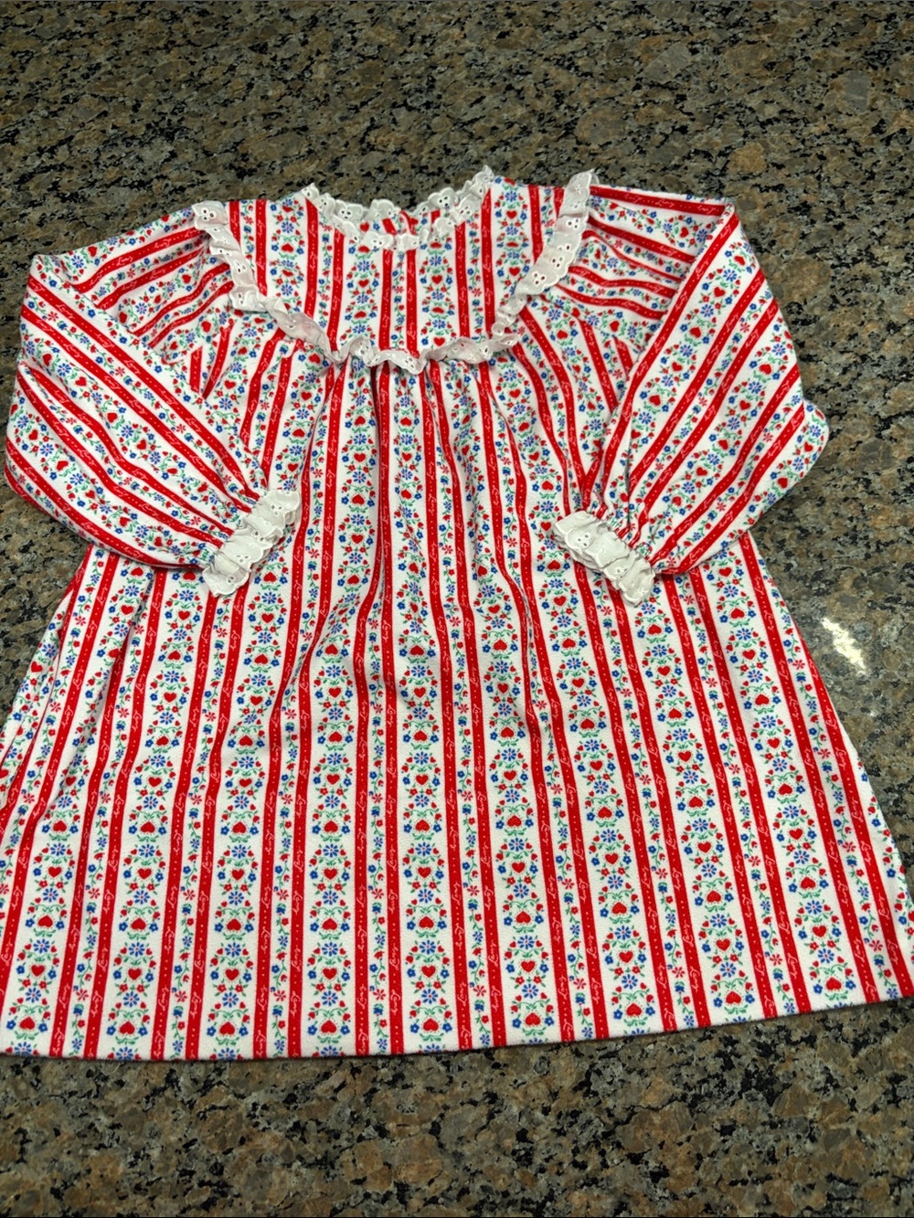 Lanz of Salzburg Girls 3T Vintage Nightgown Classic Print Eyelet Trim